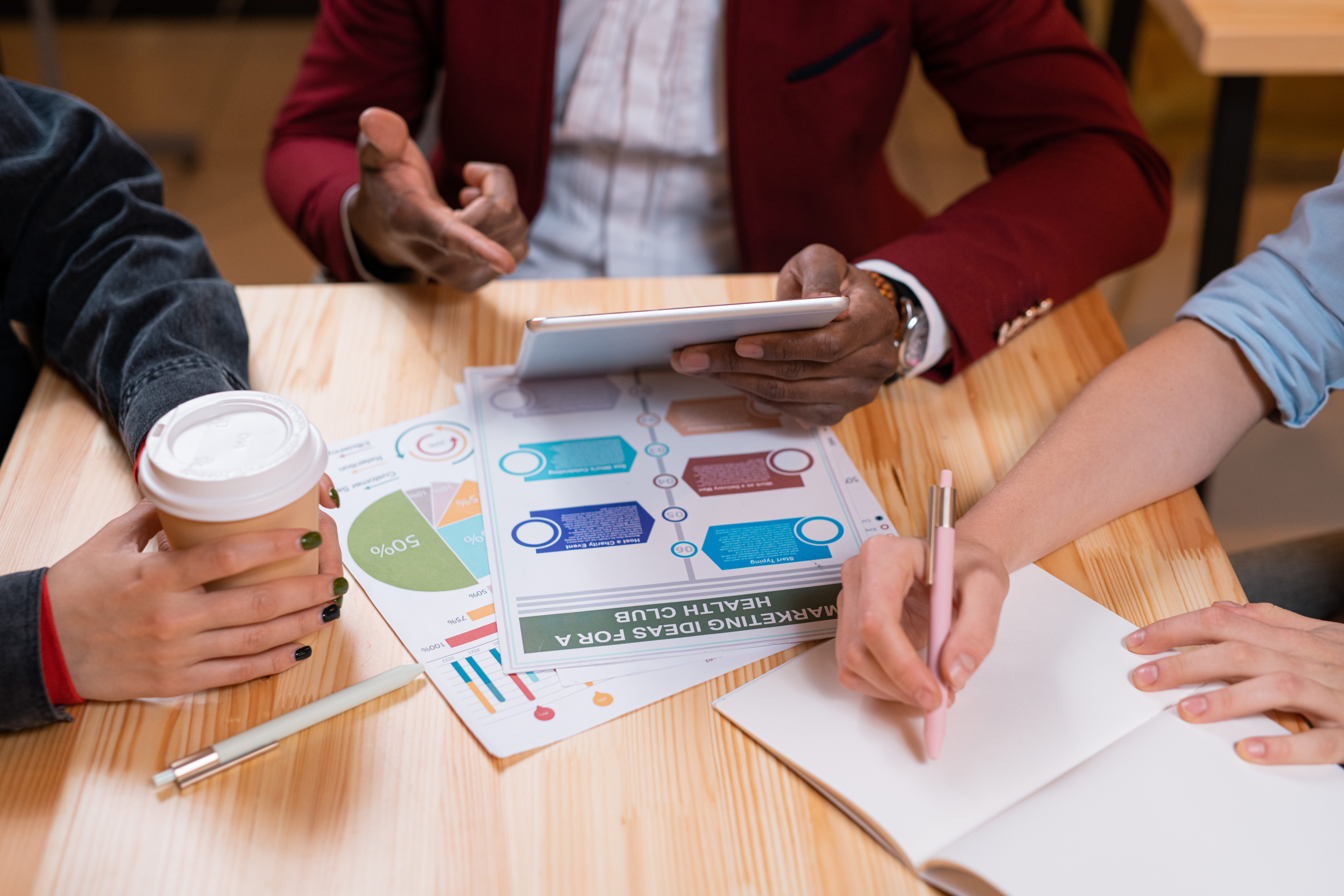 Collaborative workspace discussion centered on effective personalized marketing strategies.